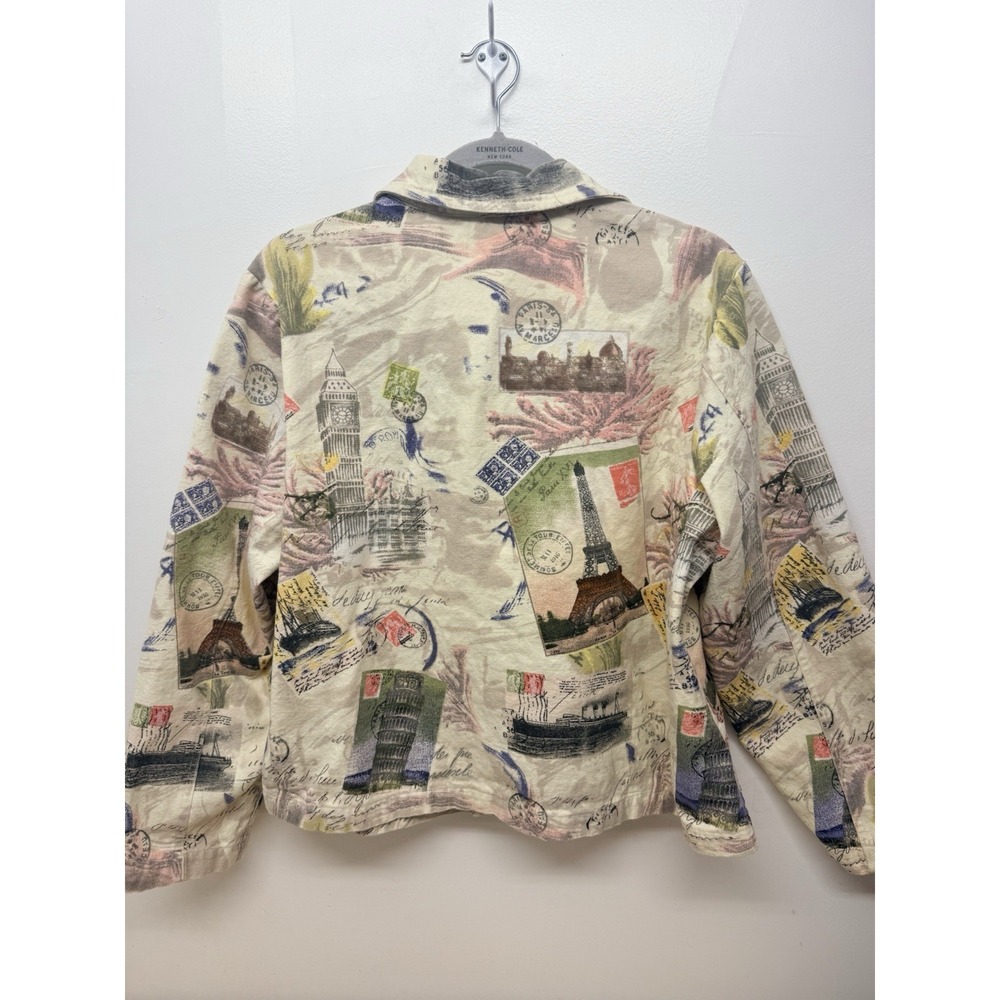 Vintage CJ Banks Womens Sz X Europe Paris Travel Postcard Multi Color Jacket #24